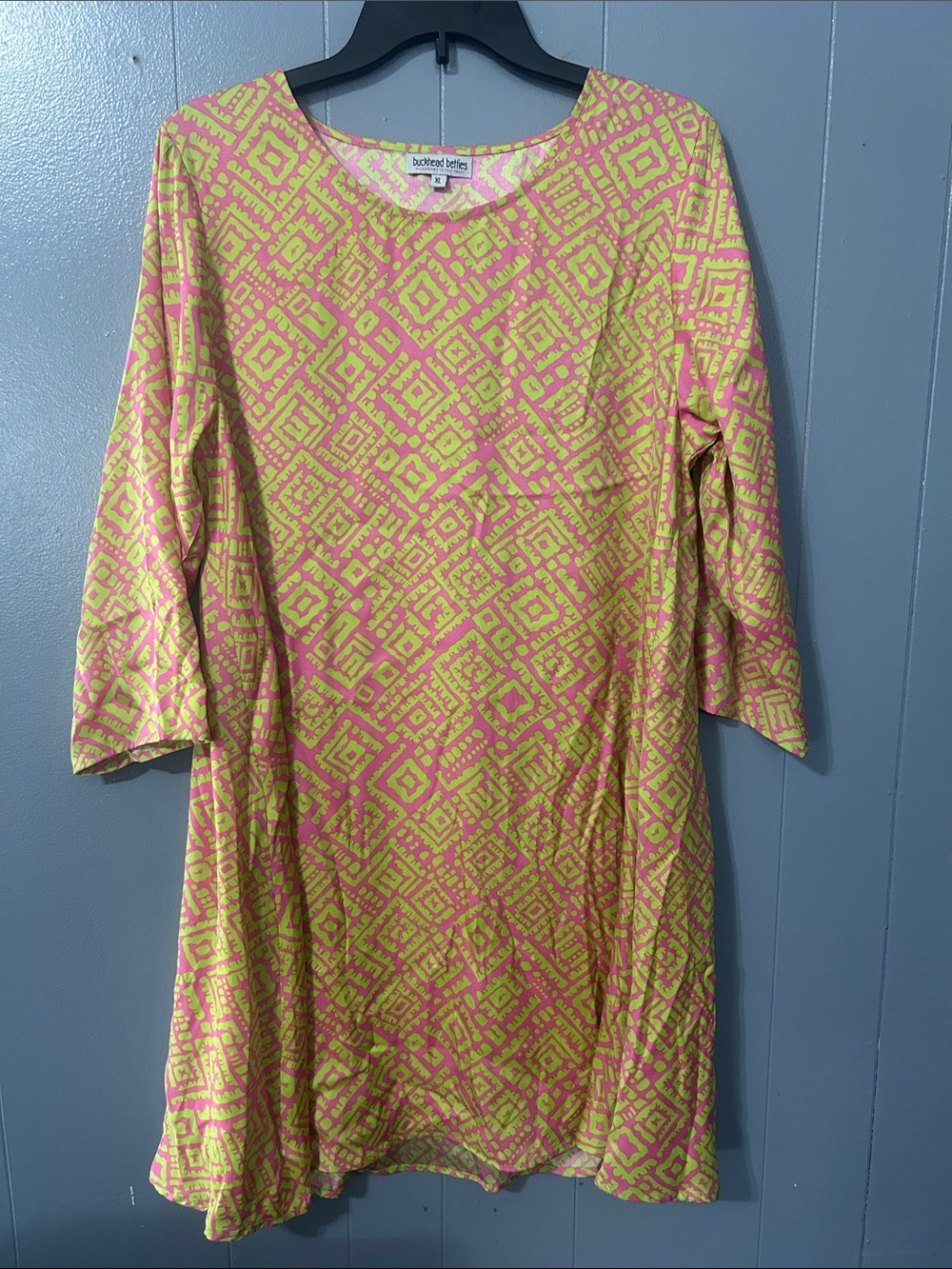 Bright Pink & Lime Geometric Midi Dress by nicki*johnny